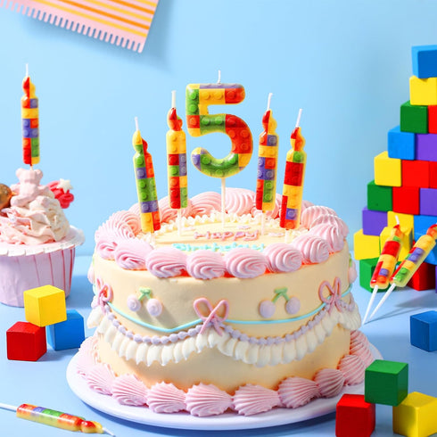 MTLEE 9 1-9 5) Pcs Building Block Candles Number Building Block Candle Numeral Birthday Cake Topper Cupcake
