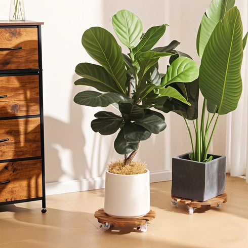 Yonscess 2 Pack 14 Inch 5 Plant Caddy with Wheels Heavy Duty, Rolling Plant Stand with Wheels, Thicken Wood Plant Dolly