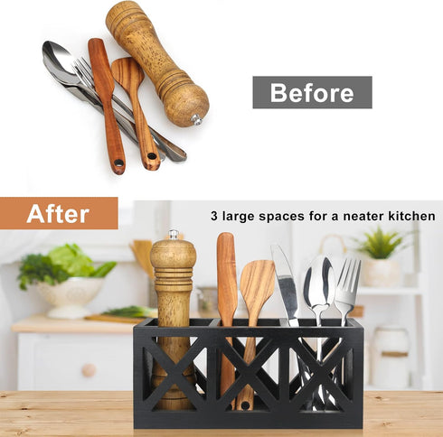 Ayiaren Wooden Silverware Holder, Cutlery Organizer Bin for Kitchen Countertop Storage