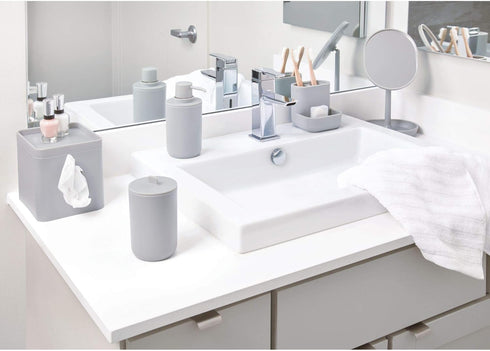 iDesign Cade Collection Facial Tissue Box Cover for Bathroom and Vanity Countertops, Matte Gray, 6.1" x 5.15" x 5.4"