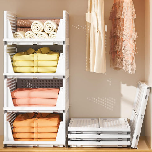 Neprock Stackable Plastic Storage Drawers, 4 Pack Open Storage Bins for Closet Organizers and Storage, Clothes