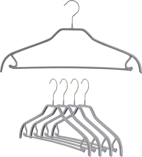 MAWA by Reston Lloyd Silhouette Series Non-Slip Clothes Hanger with Bar & Hook for Pants and Skirts, Set of 5, Silver