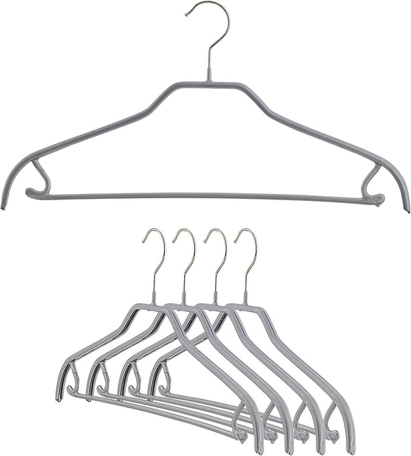 MAWA by Reston Lloyd Silhouette Series Non-Slip Clothes Hanger with Bar & Hook for Pants and Skirts, Set of 5, Silver