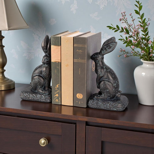 Rabbit Bookends, Decorative Bunny Book Ends for Shelves, Unique Rabbit Figurine Bookends, Heavy Resin Book Holder