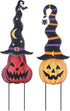 YEAHOME Halloween Decorations Outdoor - 2 Pack Metal Pumpkin Garden Stakes with Witch Hats