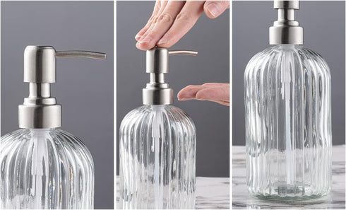 Easy-Tang Glass Hand Soap Dispenser - Silver Pump Refillable Bottle for Bathroom Kitchen Decor, 18 OZ