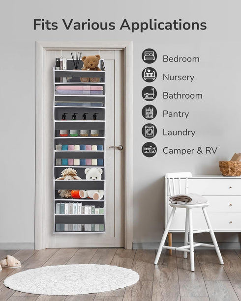 ULG Over The Door Organizer with 6 Large Pockets, 12 Side Pockets, 50lbs Capacity for Bedroom, Bathroom, Pantry