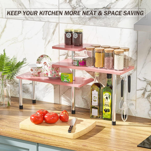 ZHWS Bathroom Counter Organizer Corner Shelf – Bamboo 3 Tier Spice Rack, Makeup Organizer, Space Saving Rack for