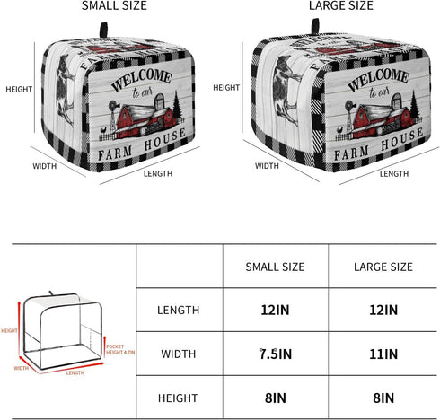 Welcome to Our Farm House 4 Slice Toaster Cover, Black and White Checkered, Large Kitchen Appliance Protection