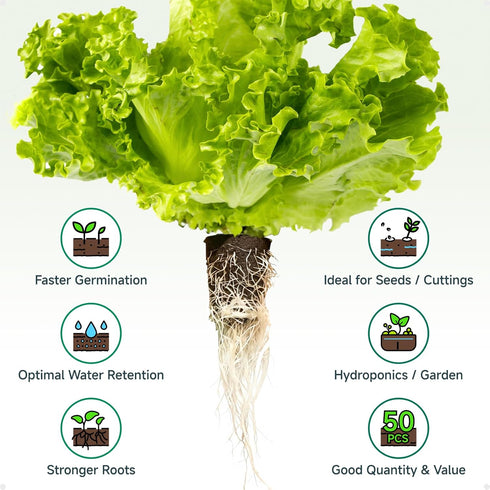 MEYCEMT 50 Pack, Hydroponic Growing Sponges Universal Fit Sponges & Seed Pods for Starting Seeds, Indoor Outdoor Garden