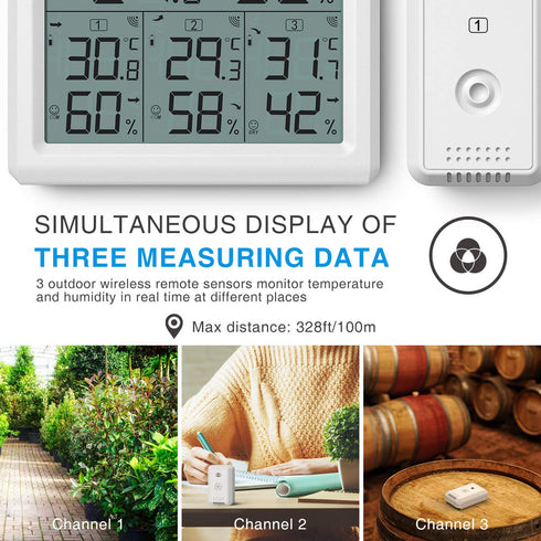 AMIR 3 3 Indoor Outdoor Thermometer, Channels Digital Hygrometer Thermometer with Sensor, Temperature Humidity Monitor