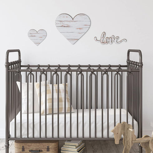3 Pcs Wooden Hearts Decor, Rustic Hanging Love Plaque for Wall Home Farmhouse Living Room Bedroom Gifts (White)