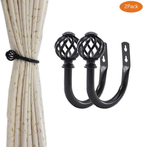 2 Pack Curtain Holdbacks, ULIFESTAR U Shaped Wall Mounted Tieback Hooks for Home Decor (Black)