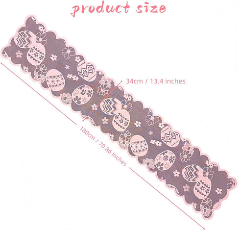 werdecade 70.9x13.4 Inch, Easter Table Runner Lace, Pink Floral Egg Embroidery Table Scarf for Spring Dining Table