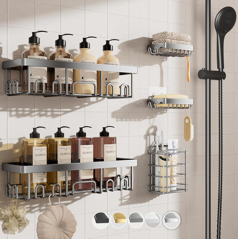 Veken Adhesive Shower Caddy 5-Pack,Heavy Weight Bearing,Large Wall Mounted Shower Shelves Rack,Organizer