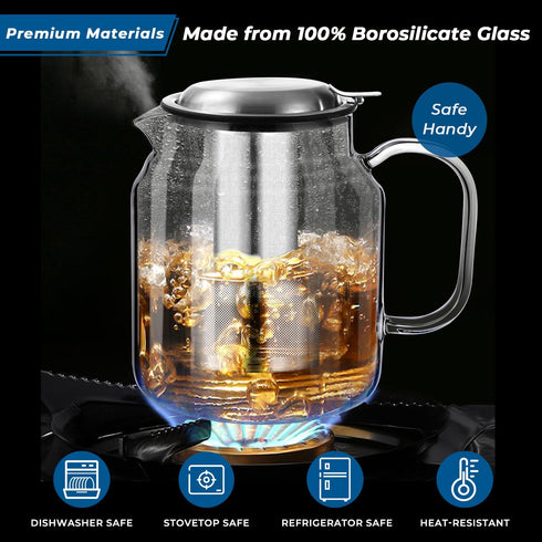 85oz Aquach Glass Teapot with Stainless Steel Removable Infuser, Stovetop & Dishwasher Safe, Ideal for Brewing Loose