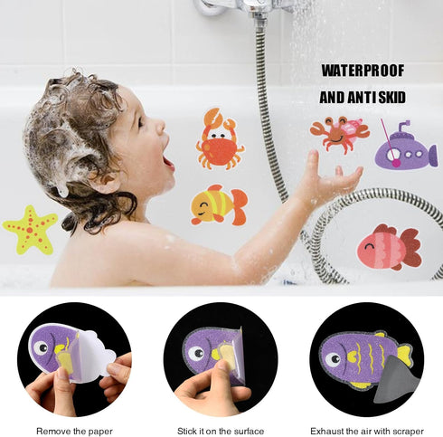20pcs Secopad Non Slip Bathtub Stickers, Submarine Sea Creature Adhesive Kids Anti Slip Decal Treads for Shower