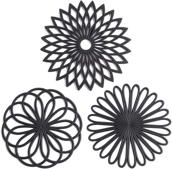 Set of 3 Silicone Trivet Mats - Hot Pot Holder for Table & Countertop, Non-Slip & Heat Resistant Kitchen Hot Pads