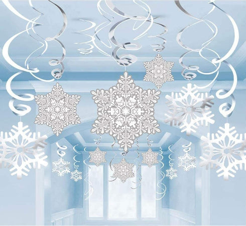Moon Boat 42Ct Christmas Snowflake Hanging Swirl Decorations for Winter Party Wonderland Ornaments