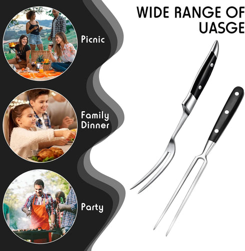 CHENGU 2 Pieces Carving Fork for Meat, 12 Inch Kitchen Stainless Steel Serving Cooking Fork with Wood Handle