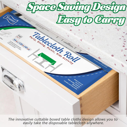 Disposable Plastic Table Cover Roll: 54in x 120ft Green Tablecloths with Easy Slide Cutter for Parties