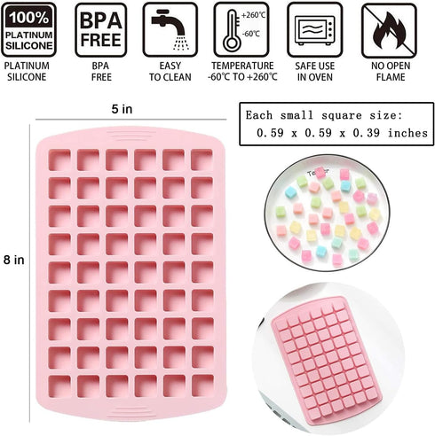Verdental Small Square Silicone Candy Molds, 108 Cavities for Hard Candy, Cake, Chocolate (2 Pcs, Pink)