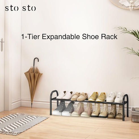 1-Tier Closet, 8 STO STO Expandable Shoe Organizer, Metal Shoe Rack for Up to Pairs Adjustable Storage for Front Door