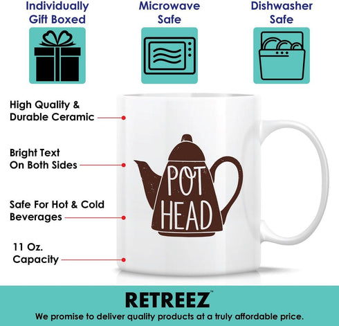 Retreez Funny Mug - Pot Head, Weed 11 Oz Ceramic Coffee Mugs - Sarcastic, Motivational Birthday Gifts for Friends