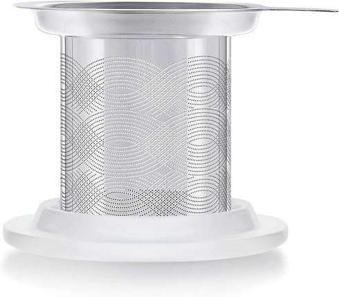Teabloom Stainless Steel Loose Leaf Tea Infuser with Porcelain Lid/Coaster, Fits Most Mugs and Cups