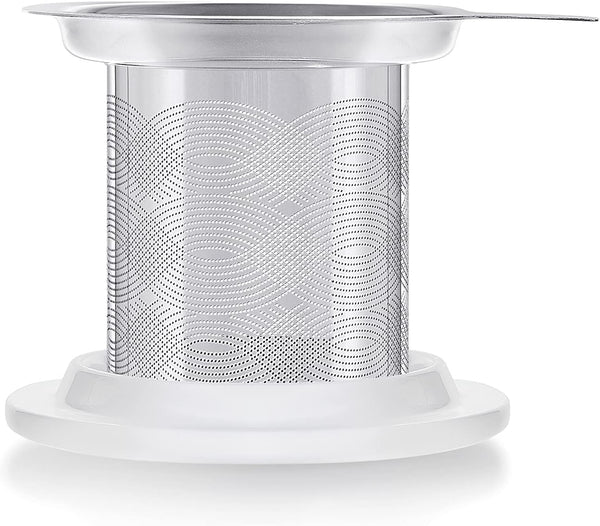 Teabloom Stainless Steel Loose Leaf Tea Infuser with Porcelain Lid/Coaster, Fits Most Mugs and Cups