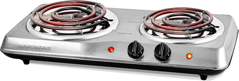 OVENTE Electric Countertop Double Burner, 1700W Cooktop with Stainless Steel Coil Hot Plates, Silver