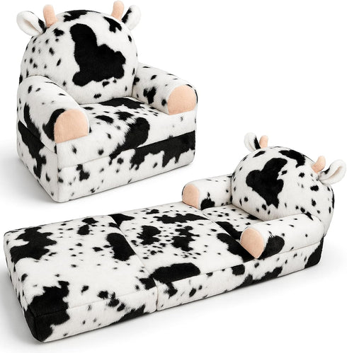 QIUODO Toddler Chair with Faux Rabbit Fur 2-in-1 Foldable Kids Couch, Soft