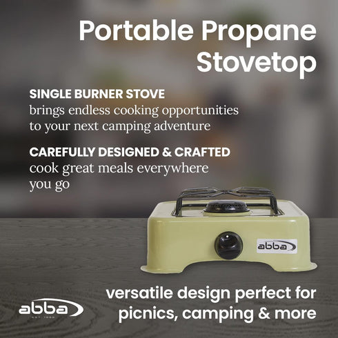 ABBA 12" Single Burner Propane Camping Stove, Portable with Enamel Burner, Easy to Clean (Green)