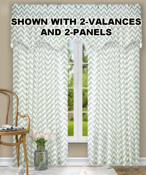 Ellis Curtain Reston Chevron Stripe Lined Scallop Valance, 50" x 17", Spa