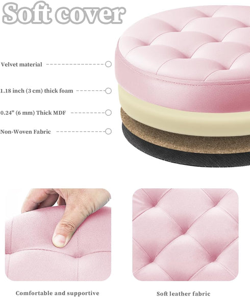 14" 14" 13"Inch Bsketa Folding Storage Ottoman Round x x Foot Stool with Thicker Foam Padded Seat Small Velvet Storage