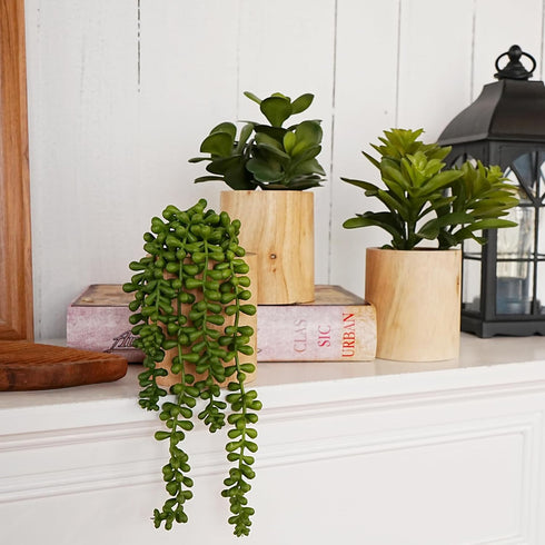 VINSUNI Set 3 Artificial Succulents with Pots - of Small Fake Plants for Aesthetic Room Decor - Realistic Mini Faux