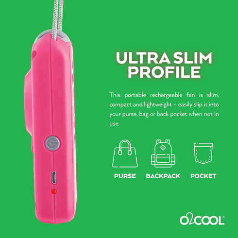O2COOL Personal Travel Rechargeable Battery Powered Neck Cooling Fan, Single Pack (Pink)