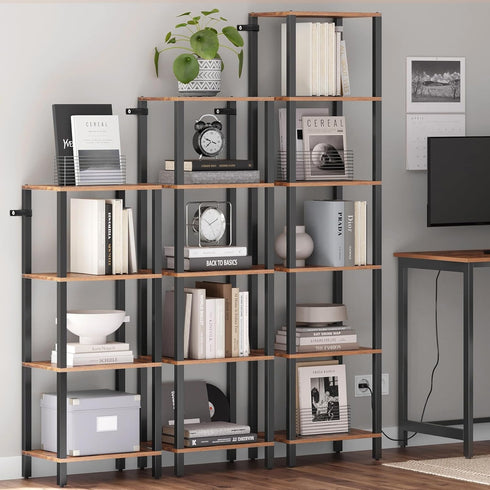 4-Tier BS01BB004 TUTOTAK Bookshelf, Tall Book Shelf, Narrow Bookcase for Small Space, DIY Stackable Bookshelf