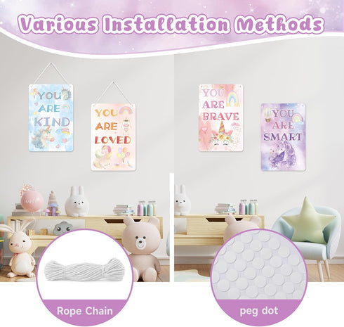Unicorn Wall Decor Sign, Unicorn Rainbow Inspirational Wall Decor for Girls Room, Cute Rainbow Positive Words Hanging