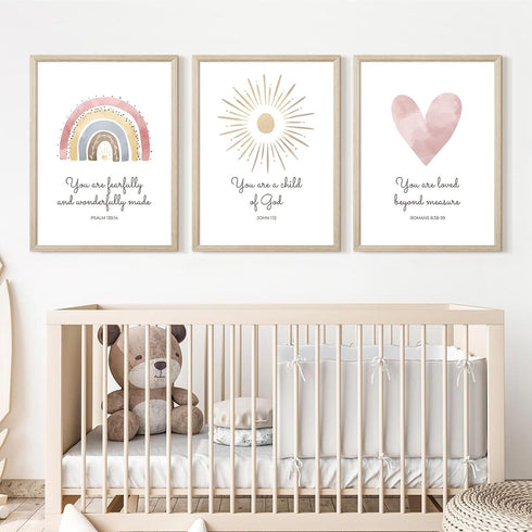 Pennclys 3 12x16 Inch Boho Nursery Wall Art Pieces Bible Verse Nursery Art Christian Girls Nursery Wall Art Heart