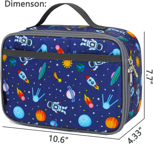 FlowFly Kids Insulated Lunch Box Mini Cooler Bag, Back to School Thermal Meal Tote Kit for Girls, Boys (Astronaut)