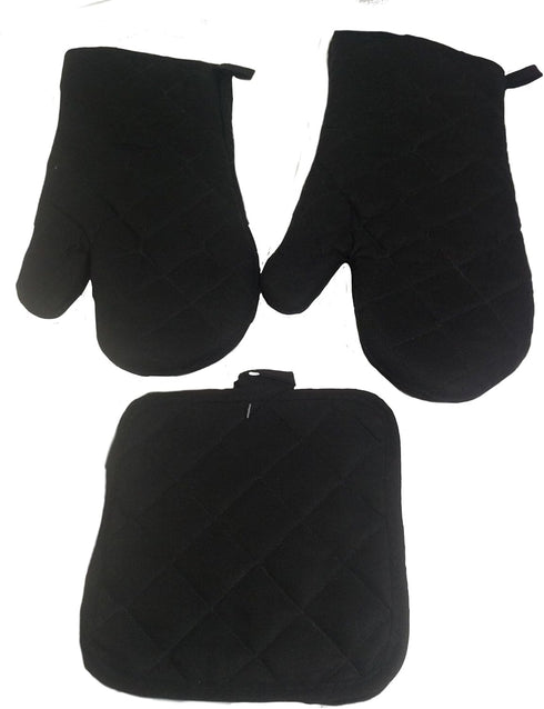 Kitchen Oven Mitt Pot Holder Set, Kitchen Linens, Oven Mitt Pot Holder Pack, Black