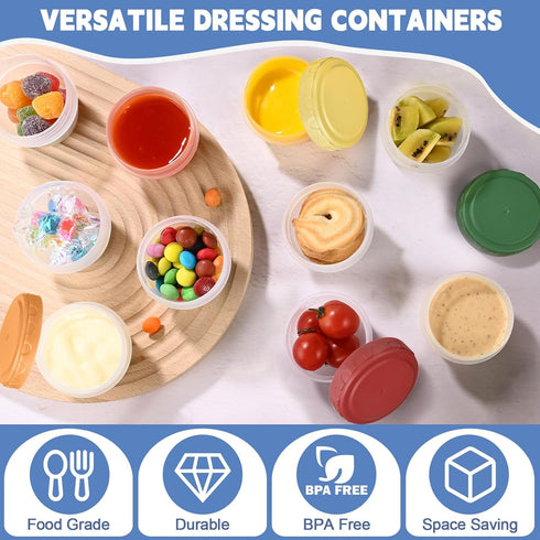 12pcs 2 oz Yomarket Salad Dressing Container, Reusable Condiment Containers Sauce Cups with Leak-proof Lids, Small