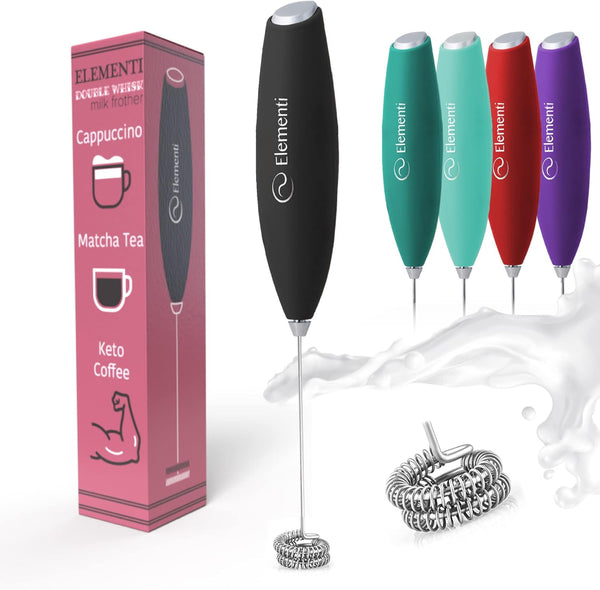 Elementi Handheld Milk Frother Wand - Coffee Mixer & Drink Mixer, Electric Hand Frother, Coffee Whisker, Blender Stick