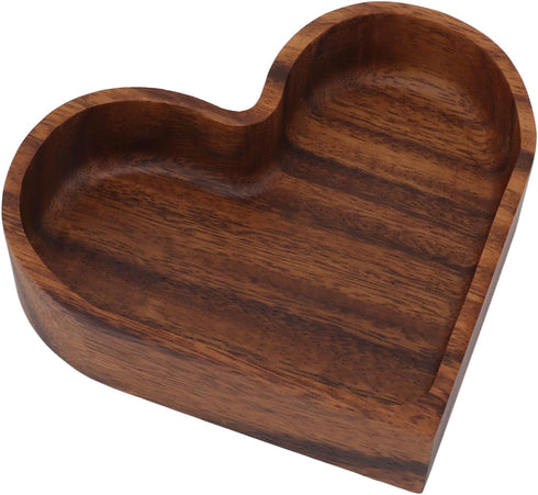 Pssopp Wooden Serving Platter, Heart Shape Smooth Textured Table Tray for Tea Food Snack Kitchen Utensils (14.5x14.5cm)