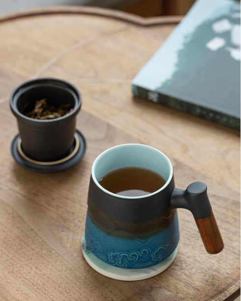 15.2 oz ZENS Tea Cup with Infuser and Lid for Loose Leaf Tea Steeper, Ceramic Tea Mug with Fine Tea Strainers