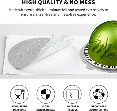 Universal Aluminum Foil Seal Lids for Nespresso Pods Vertuo - 100Pcs Coffee Pods Covers (62mm)