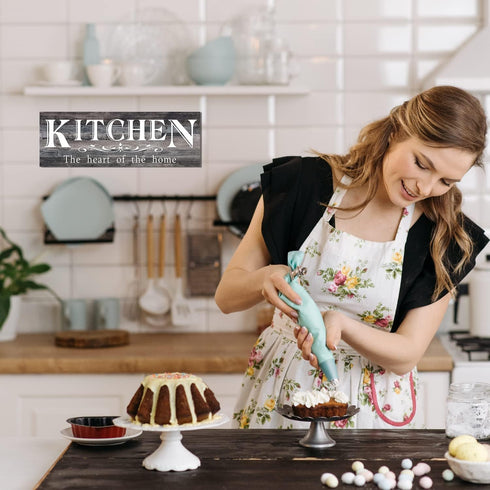 5.5 16.5 inch Kitchen Sign Wooden Plaque, The Heart of Home - Kitchen Signs for Above Cabinets, Grey Decor Accent Home