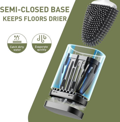 ASOBEAGE Deep Cleaner Toilet Brush, Silicone Toilet Brush with No-Slip Long Handle and Flexible Bristles, Quick Drying