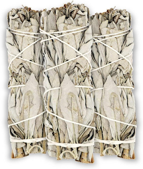 ESPOIR & AMOUR White Sage 4" - 3 Spiritual Sage Sticks for Smudging, Healing, and Ritual - Hand-Tied Sage Smudge Sticks